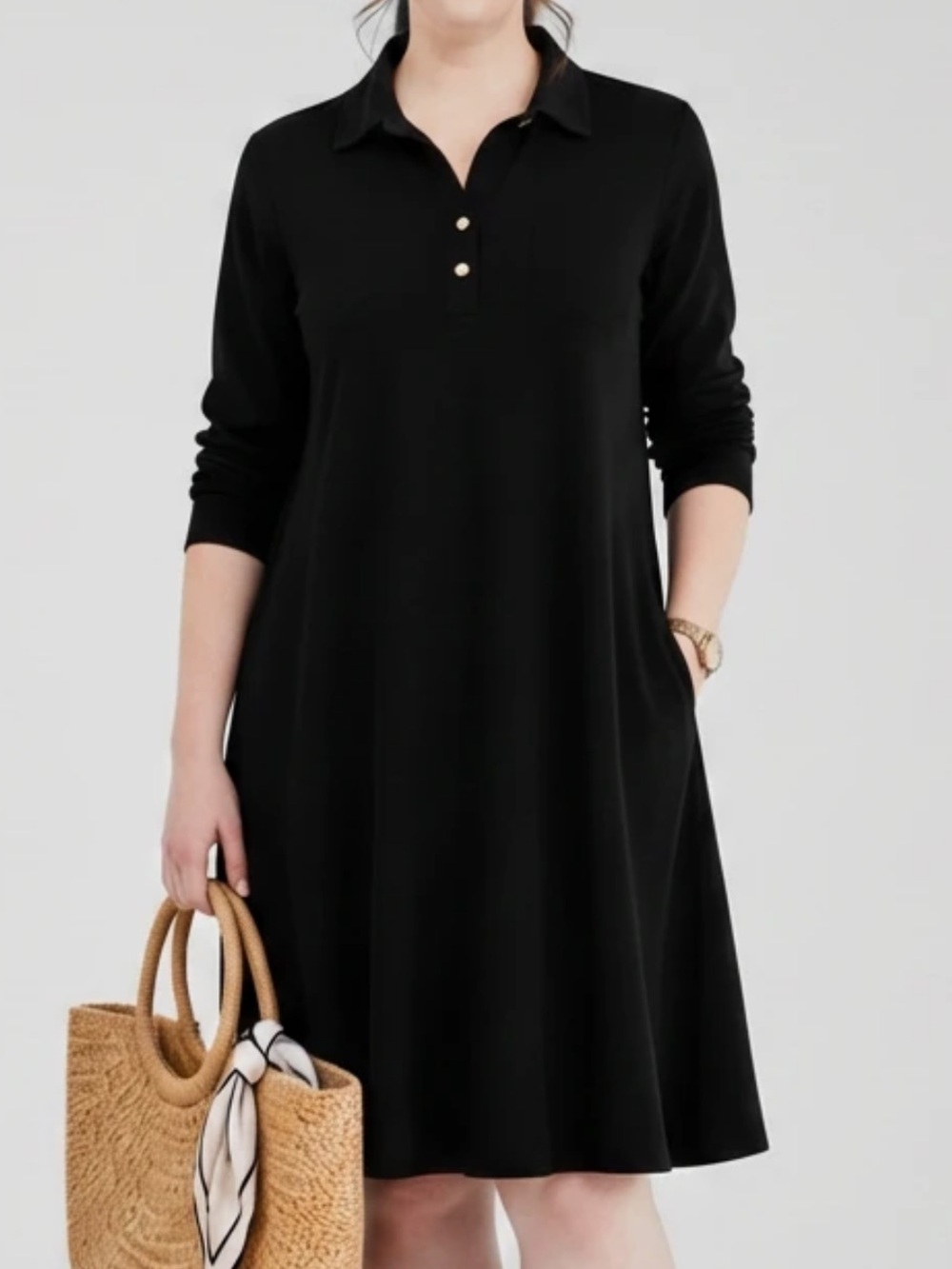 Tuckernuck Black Long-Sleeve Polo A-Line Dress